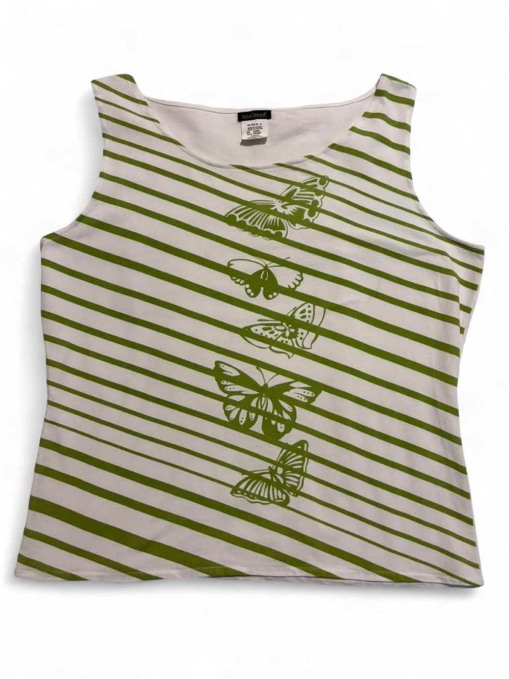 Harve Benard White and Green Striped Butterfly Tank Top size large y2k vintage